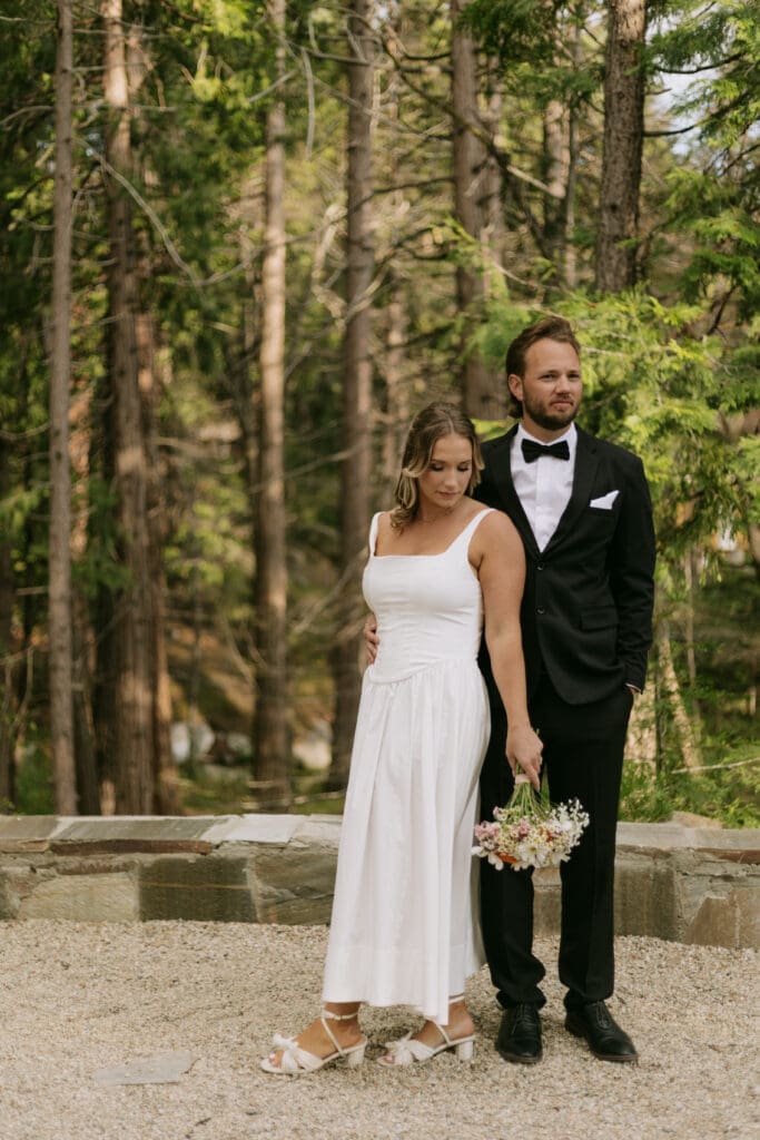 Bride and groom in the mountains.